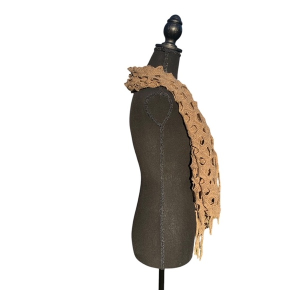 Tan & slightly glittered comfy pull over neck shawl w designer holes. OS. - Picture 2 of 3